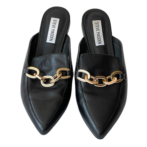 Steve Madden Women's Black Leather Mule Clog Flats Slip On Comfort Shoes, 6.5M - Picture 1 of 6